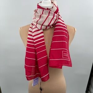 Herve Leger 100% Silk Striped Scarf Red White OS New With Tags